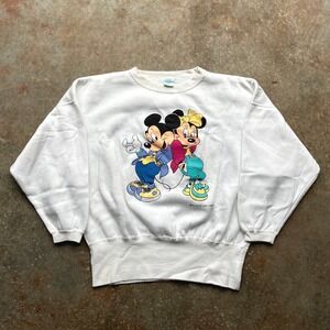 Vintage 1981 Disney Mickey Minnie Mouse Graphic Sweatshirt White Womens Large